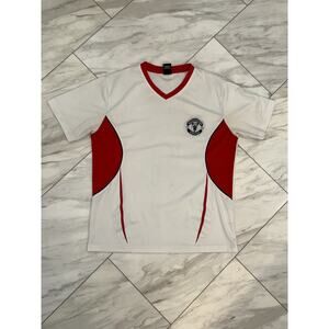 Manchester United Shirt Men's Small White Patch Stitch Logo Graphic Short Sleeve
